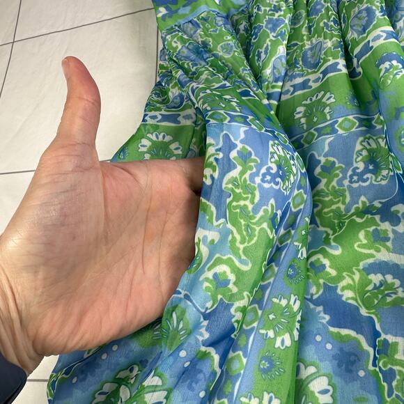 Gretchen Scott Dress Womens Small Green Fiesta Chiffon Maxi Sleeveless Smocked - Picture 6 of 12